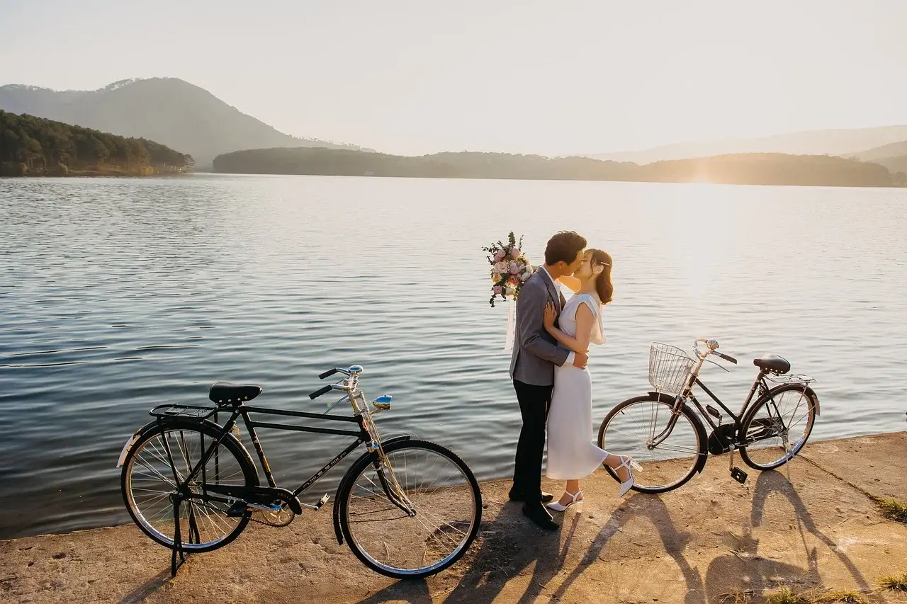 Married couple by the lake, they followed tips on healthy relationships.