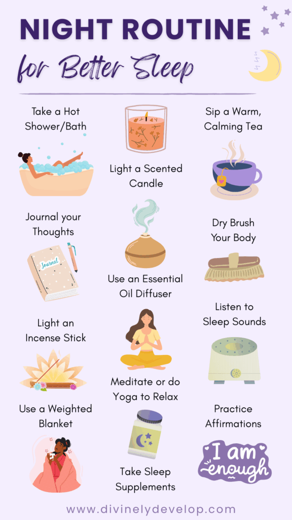 Night routine tips and products for better sleep, a calm mind and less anxiety.