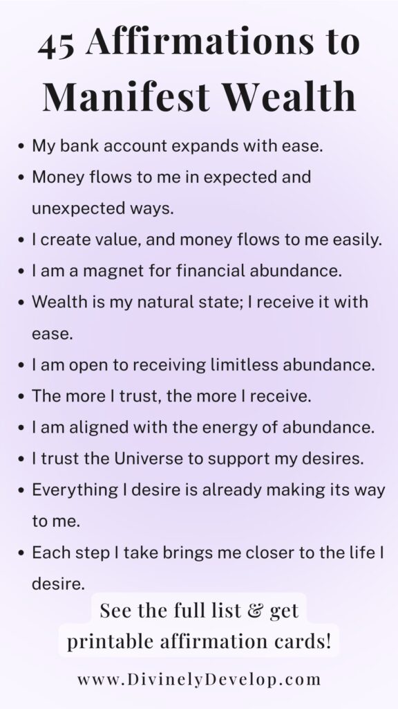 Affirmations to manifest money and wealth.