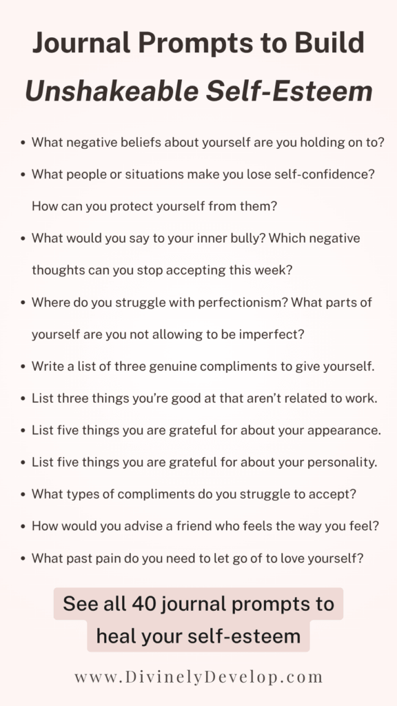 Journal prompts for self-esteem and confidence building.
